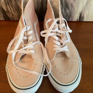 Vans Pink and White Sneakers with Low-Top Design and Rubber Sole